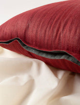 Tussar Silk Cushion Cover - 16x16, Brick Red & Grey - Eyaas